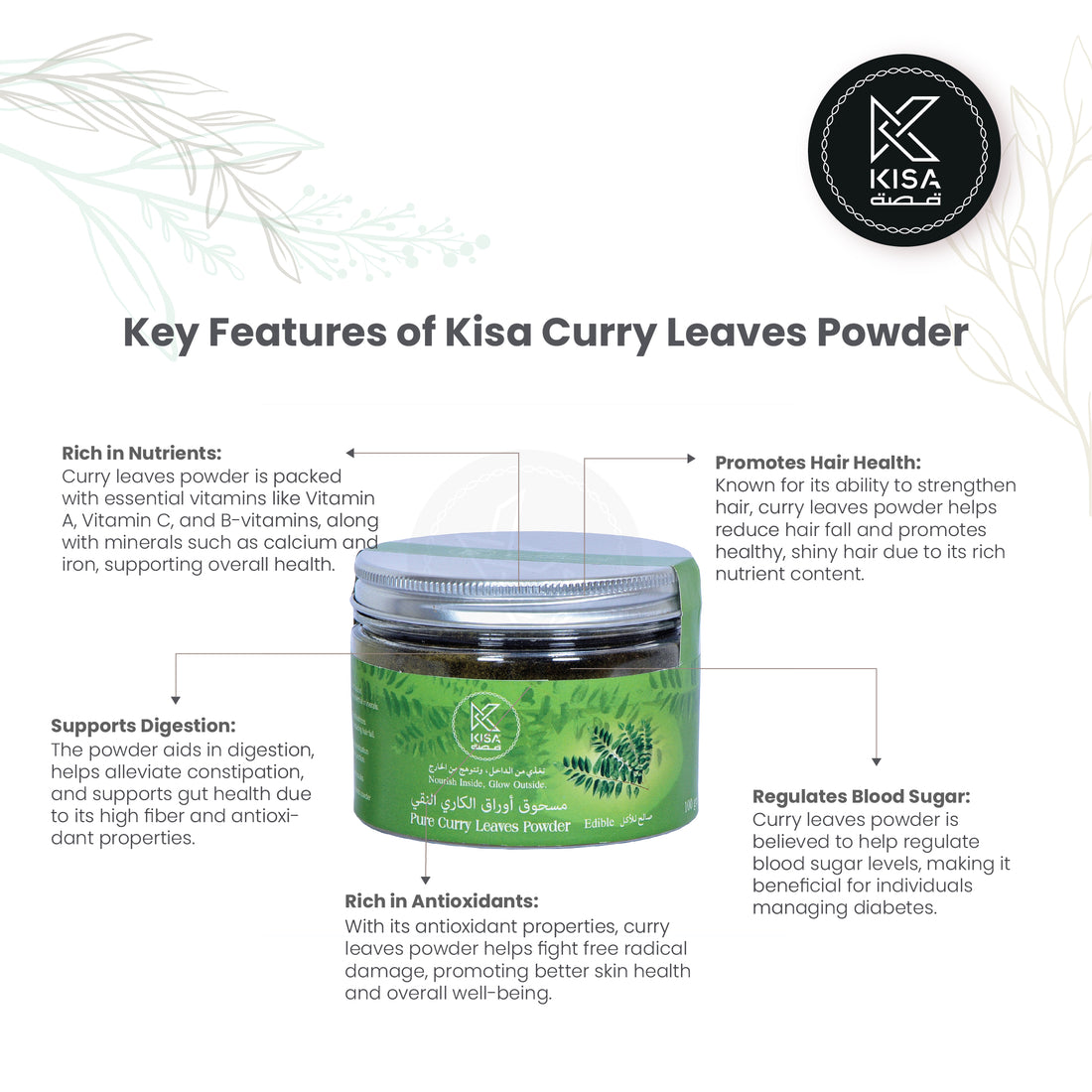 KISA PURE CURRY LEAVES POWDER 100 GM BOTTLE