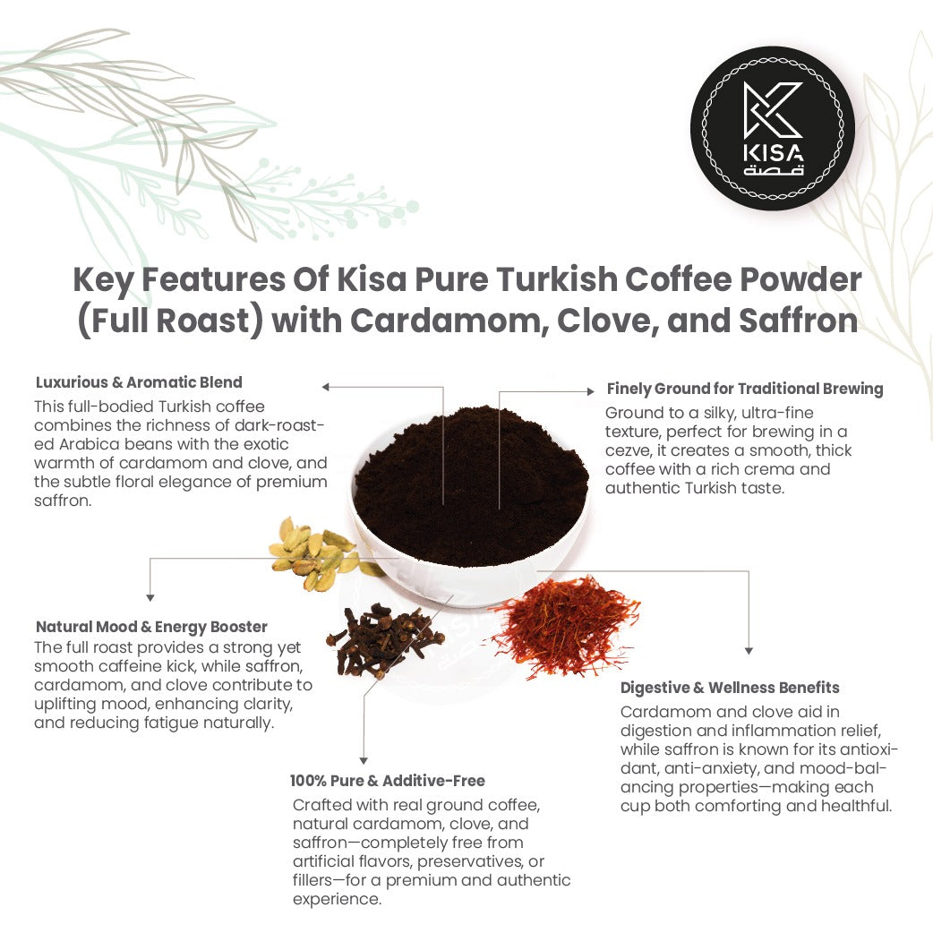 TURKISH COFFEE POWDER- TURKISH DARK(FULL ROAST) WITH CARDAMOM , CLOVE & SAFFRON
