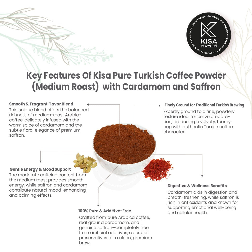 TURKISH COFFEE POWDER-TURKISH (MEDIUM ROAST ) WITH CARDAMOM & SAFFRON